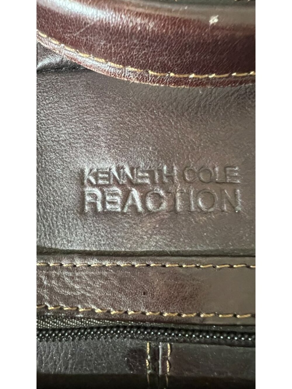 Kenneth Cole Reaction Brown Leather Briefcase Laptop Bag With Shoulder Strap - Picture 2 of 13